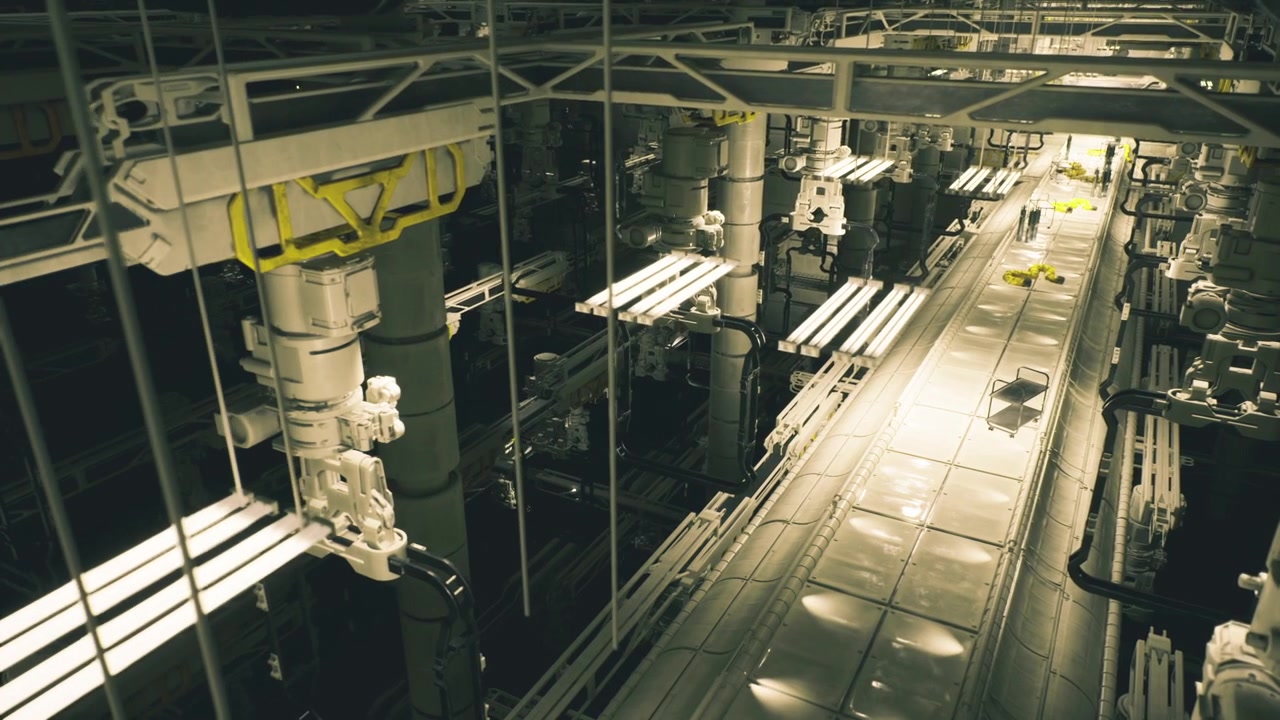 Sterile assembly line corridor featuring safetyfocused instrumentation