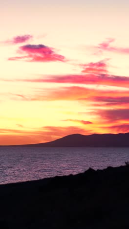 vibrant sunset over the ocean with mountains