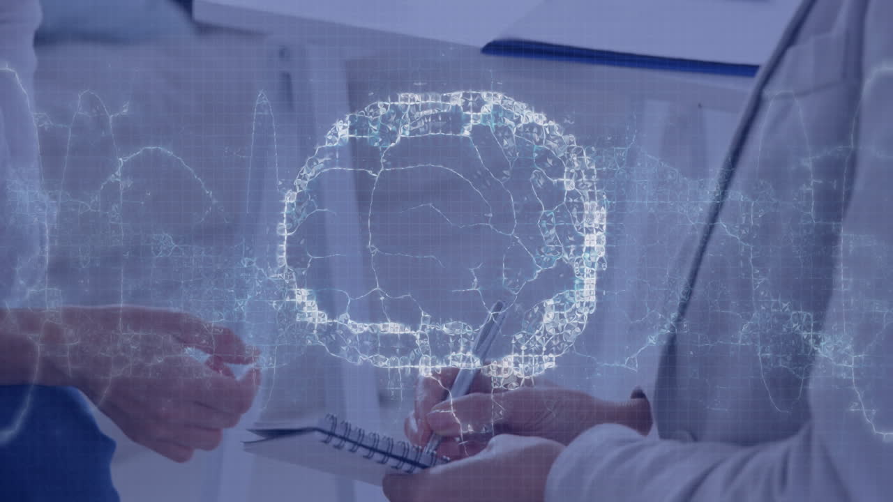 animación del cerebro digital sobre mujer caucásica consultora psicóloga