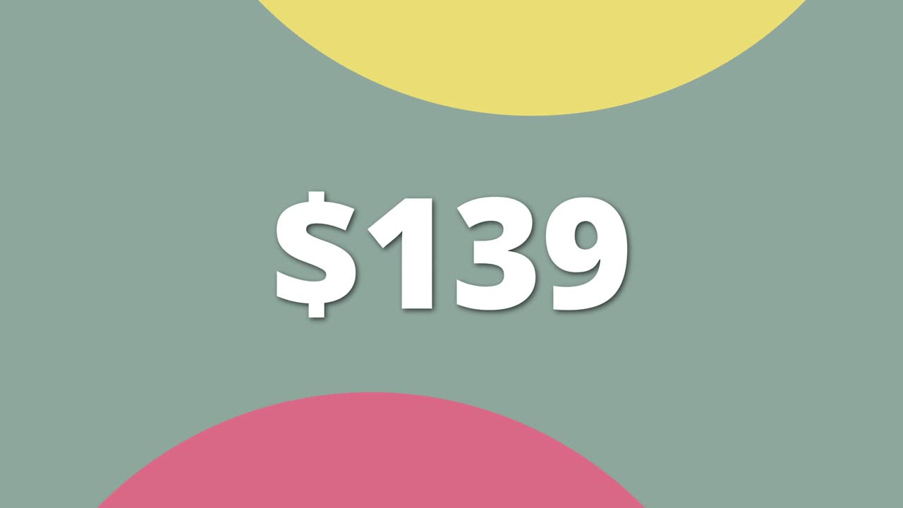 Modern animated price tag popping up as 139 Useful in product videos, business promotions, and ad campaigns