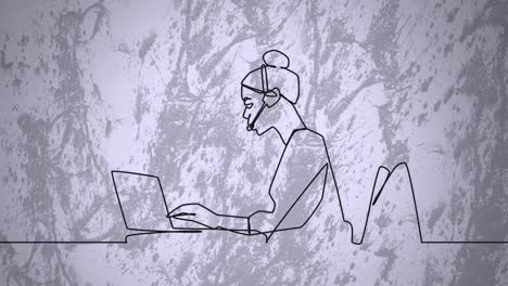 Animación-Del-Dibujo-De-Una-Mujer-De-Negocios-Usando-Auriculares-De-Teléfono-Sobre-Formas-En-Movimiento