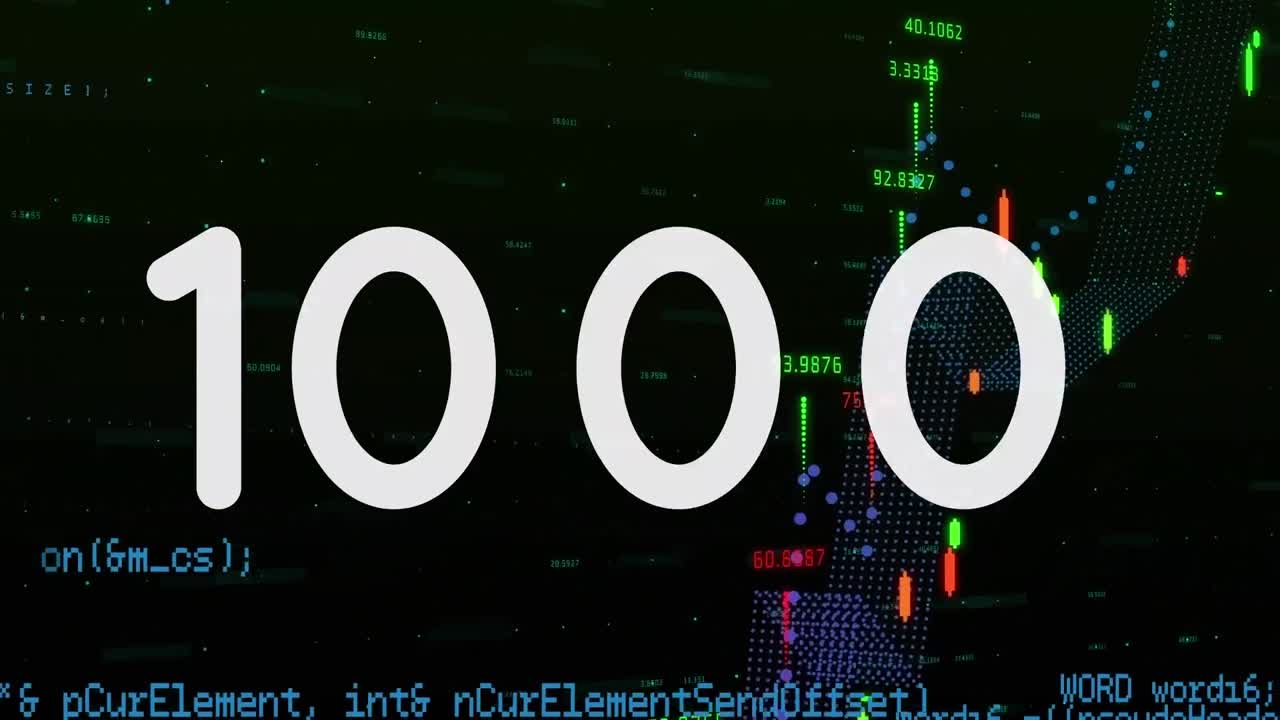 데이터와 검은색 배경의 데이터 처리와 함께 그래프를 통해 증가하는 숫자의 애니메이션