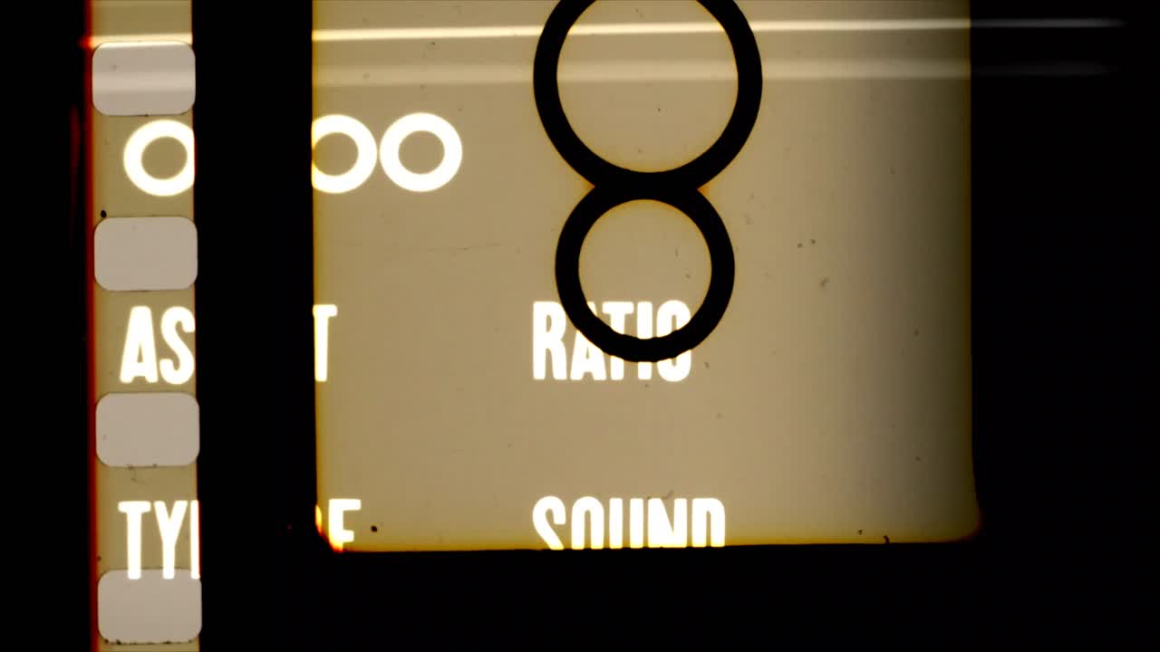 Distressed Film Leader Countdown with Scratches and Light Leaks