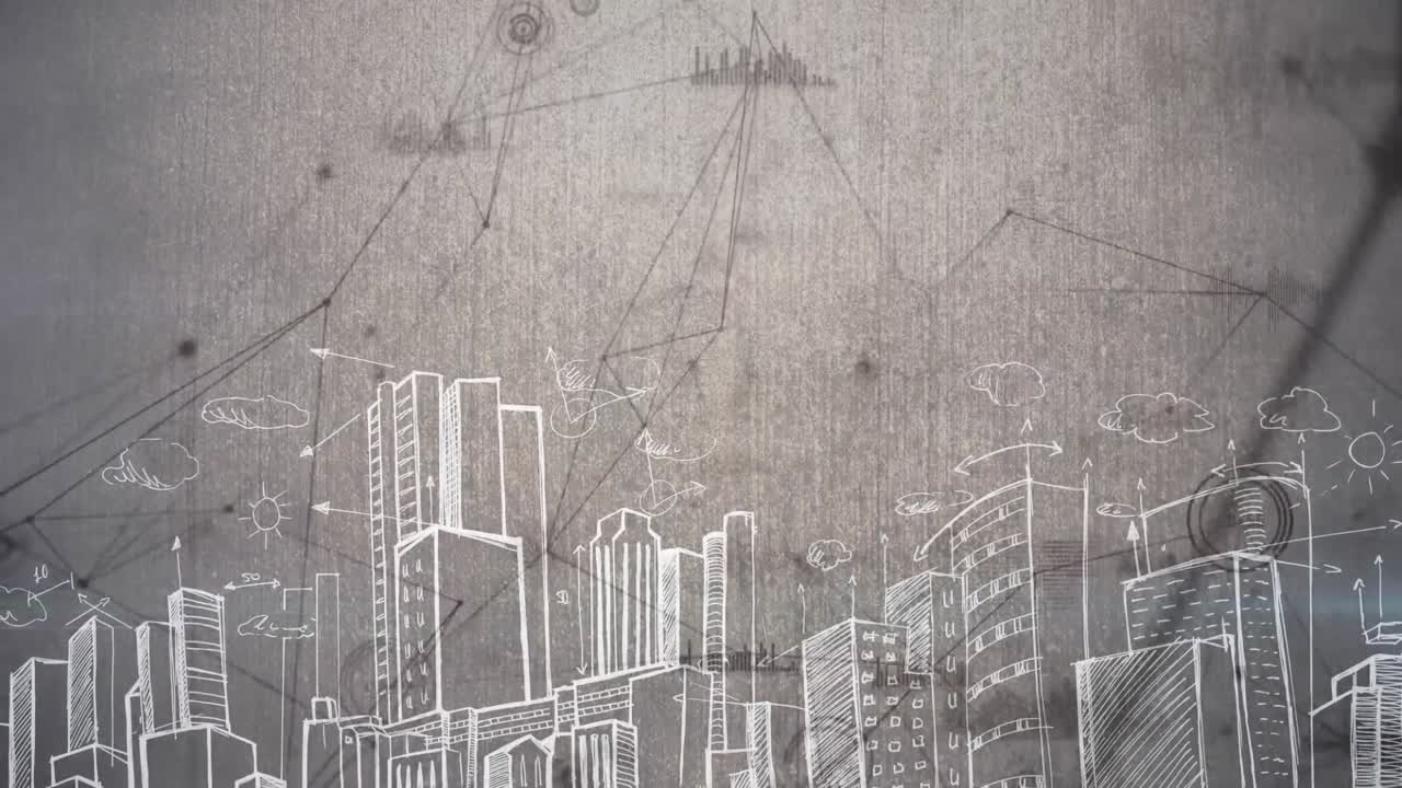 배경에서 분석 애니메이션에 대항하여 도시의 드로우의 전면 전망
