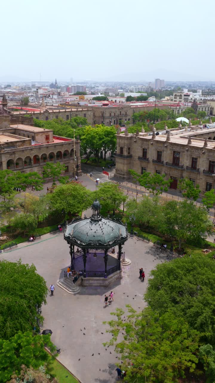 Ornate kiosko in Plaza de Armas Guadalajara, surrounded Jalisco Government Building in Guadalajara Centro, Guadalajara Cathedral and walking streets