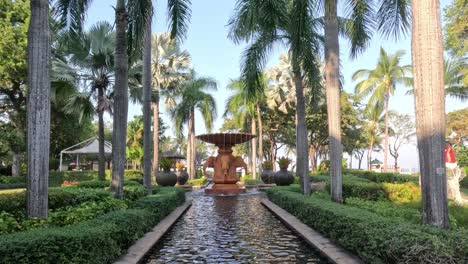 a peaceful stroll by a garden fountain