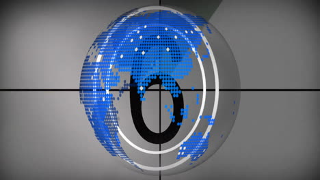 digital countdown animation over pixelated globe with blue continents in background