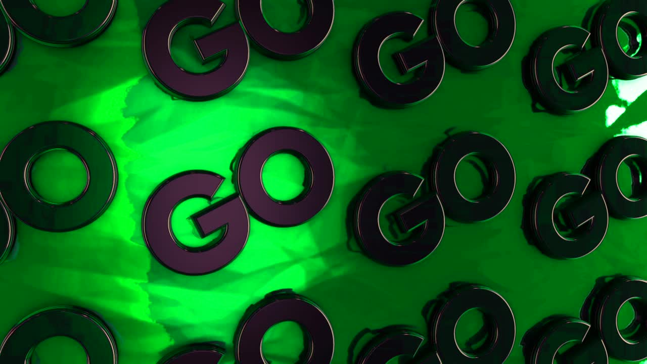 patrón de texto 'go' renderizado en 3d sobre un fondo verde