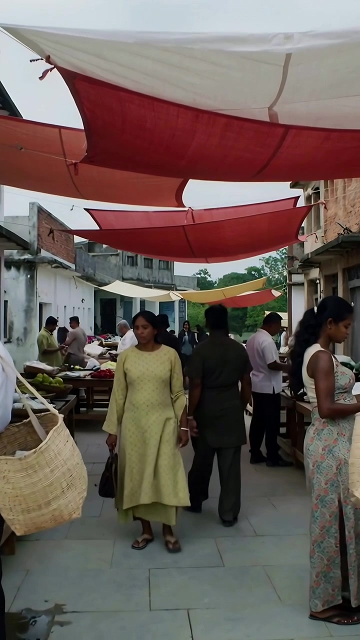 Vertical video: Walking lady in green kurta buying produce while market shot moving