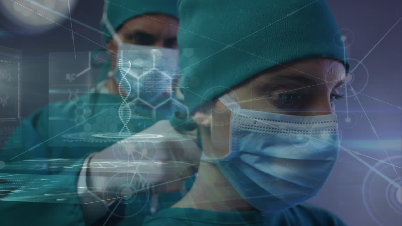 animación de la red de conexiones con procesamiento de datos en diversos médicos