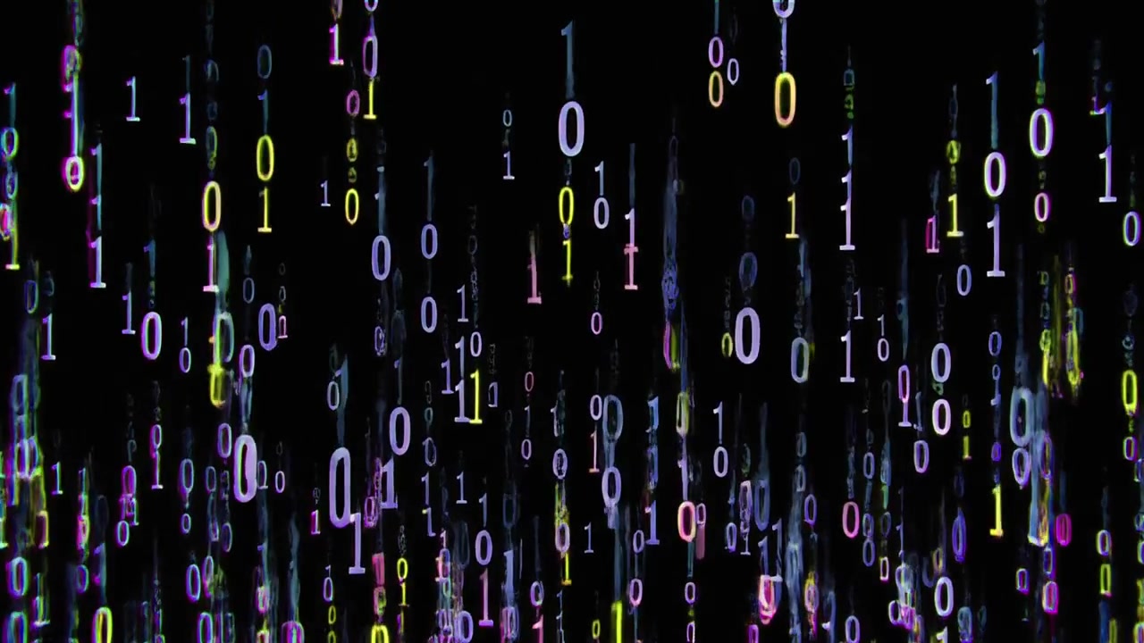 Digital Binary Code Streaming Downward on Dark Background