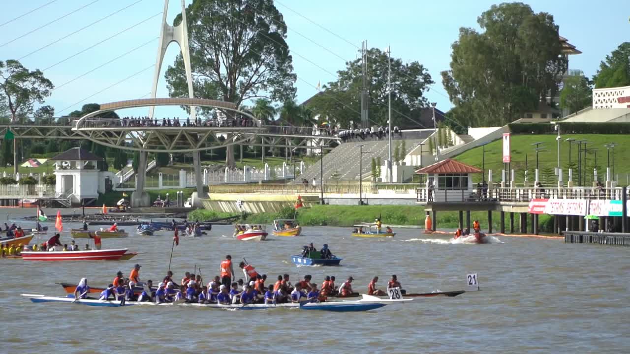 Traditional Long Boat Race Held At Kuching Water Front Every Year