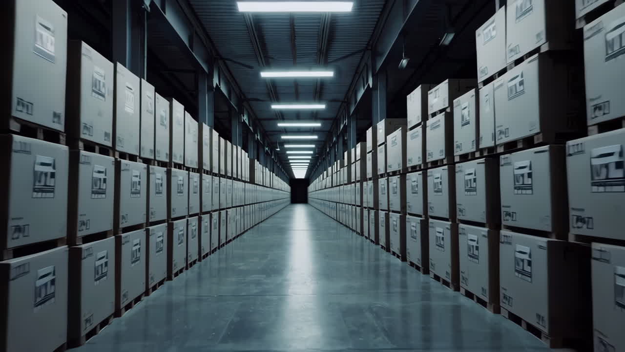 Empty Warehouse with Pallets and Boxes