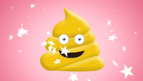 animation of smiling poop emoji icon on pink background