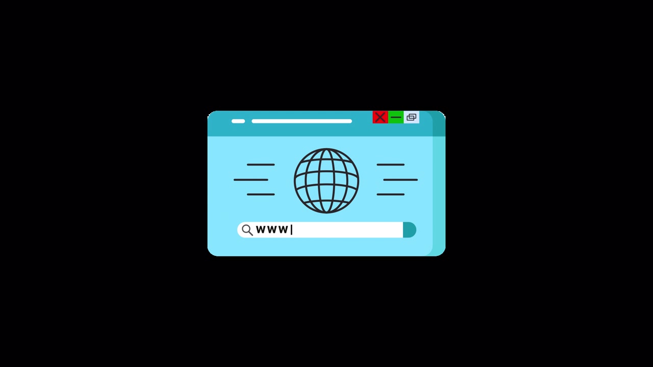 Animation numérique d'un navigateur web tapant WWW dans la barre de recherche