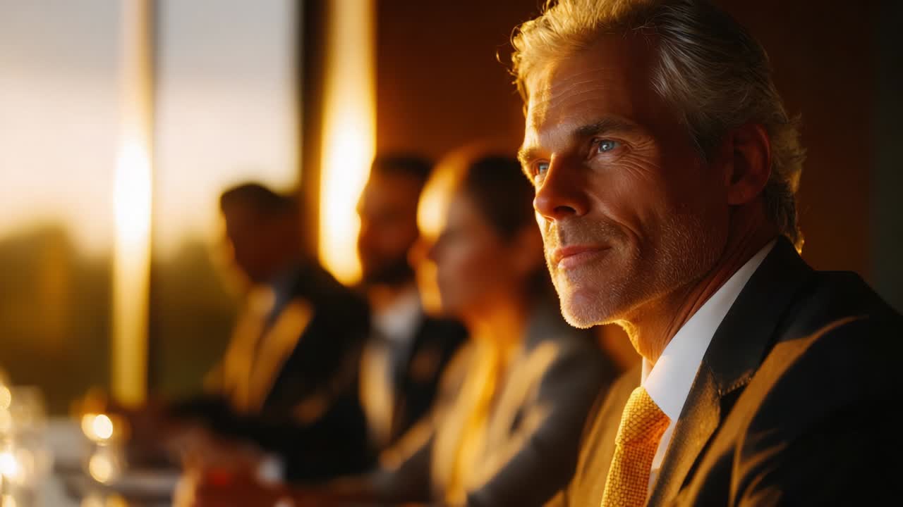 reunión de negocios al atardecer