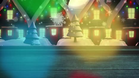 Animation-of-houses-and-christmas-fairy-lights-flickering-in-winter-scenery