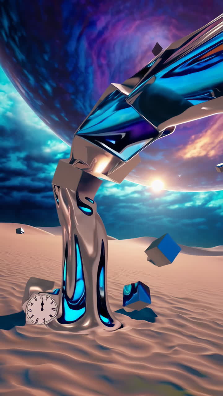 Surreal Desert Landscape with Time-Warping Elements