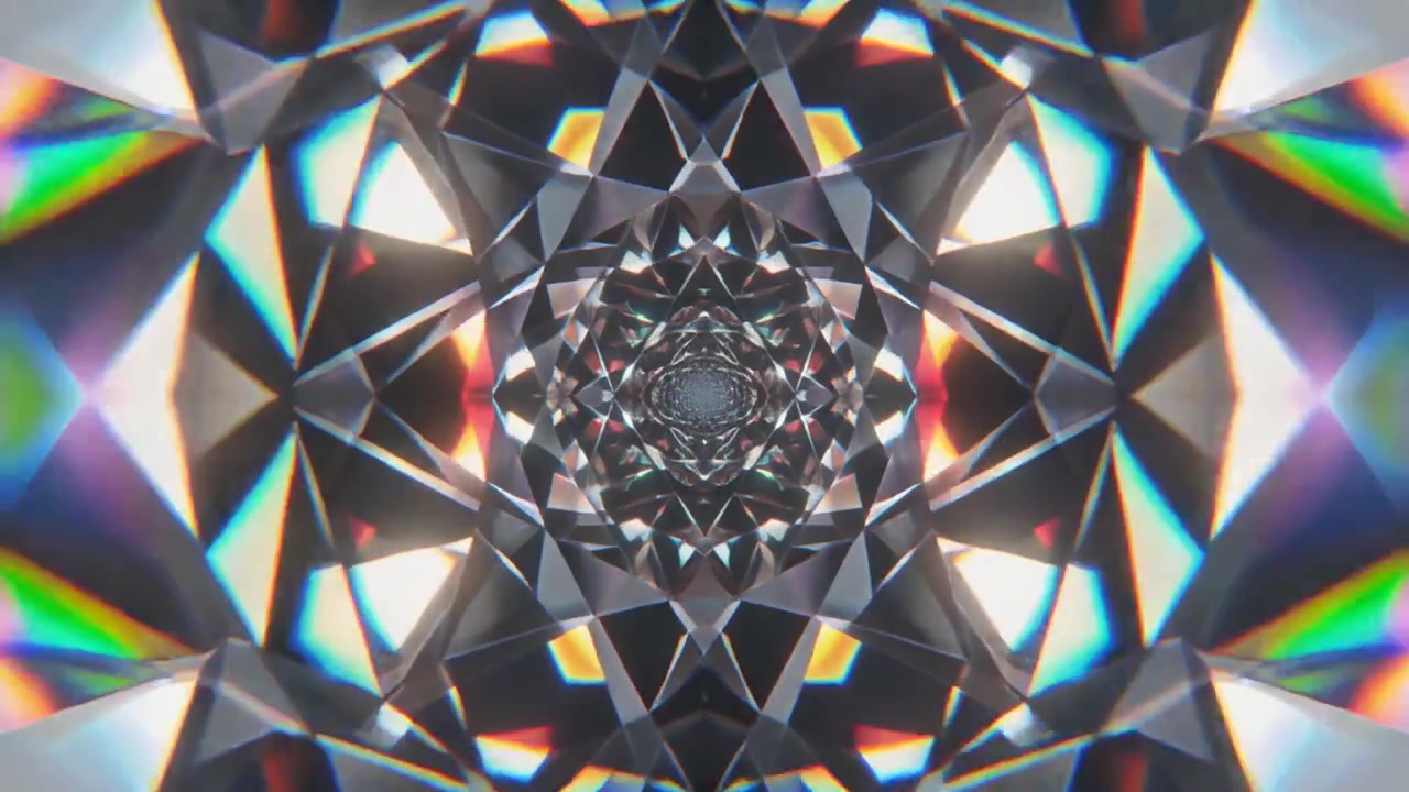 Túnel Caleidoscópico Abstrato de Facetas de Diamante Rotativas
