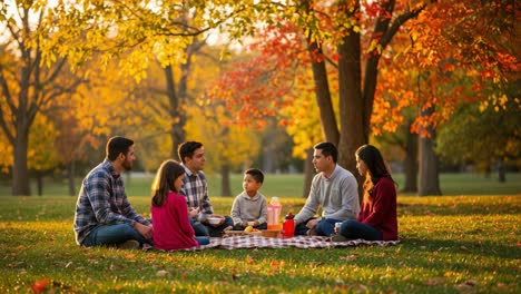 Group Enjoying an Autumn Picnic in the Park