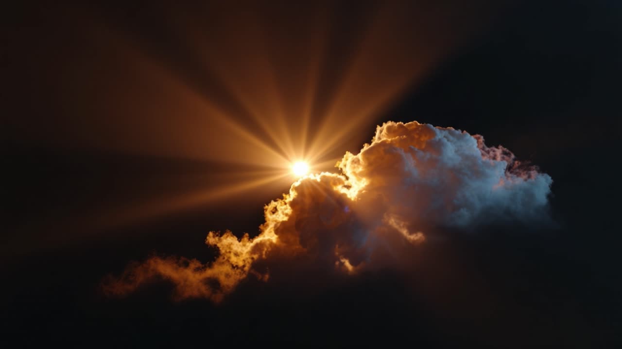 A Dramatic Interaction of Sunlight and Cloud: Ethereal Glow and Striking Shadows Create a Spectacular Celestial Display of Nature's Beauty and Wonder