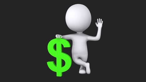 hombre blanco 3d con signo de dólar verde