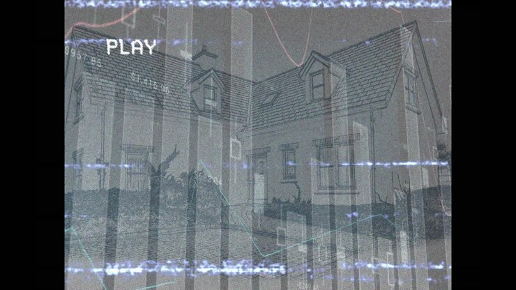 Animazione di schermo con effetto glitch e statistiche con elaborazione dati su casa.