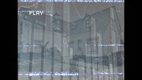 animación de la pantalla con glitch y estadísticas con procesamiento de datos sobre la casa
