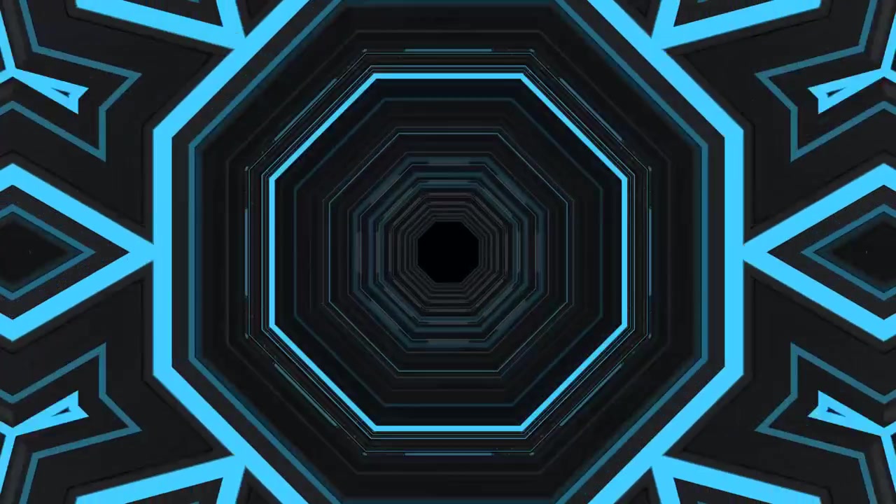 Abstract Digital Tunnel with Glowing Blue Geometric Patterns