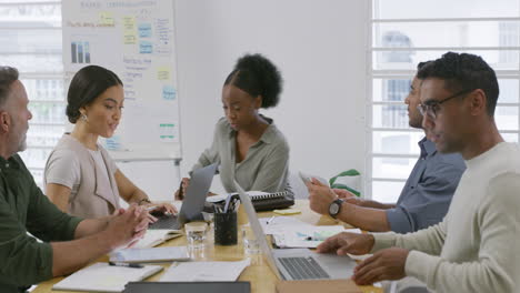 Diverse-group-of-five-businesspeople-in-a-meeting