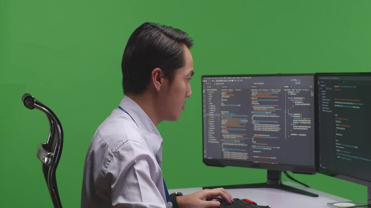 Programmer coding on a computer