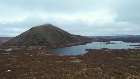 lake-Myvatn,Vindbelgjarfjall:-aerial-view-from-orbit-to-the-volcano-and-the-beautiful-icelandic-lake-on-a-sunny-day