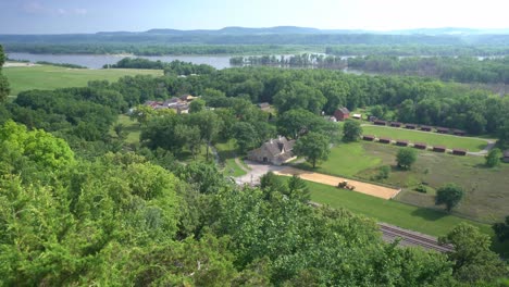 overlooking mississippi river from woods - nelson dewey state park farm (panning shot)