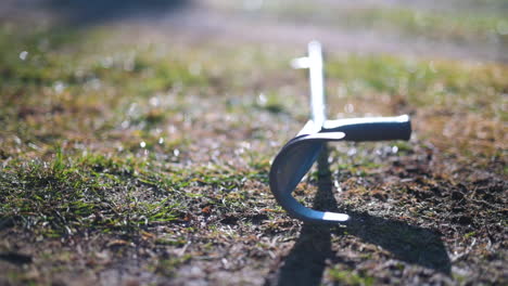 crutch lands on the ground in slow-motion, recovery of an injured person,120 fps