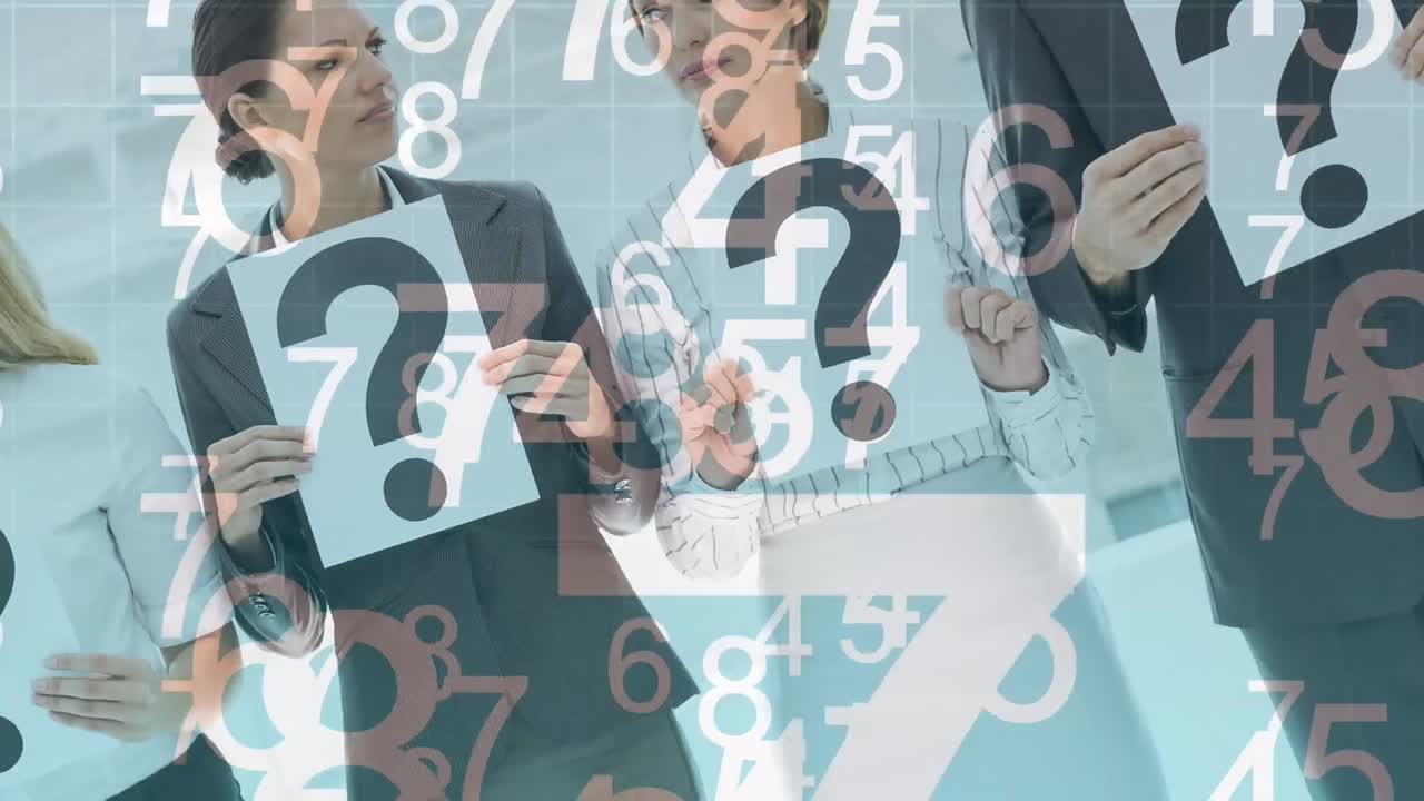 질문 점 을 가진 사람 들 위 에 떨어지는 숫자 의 애니메이션