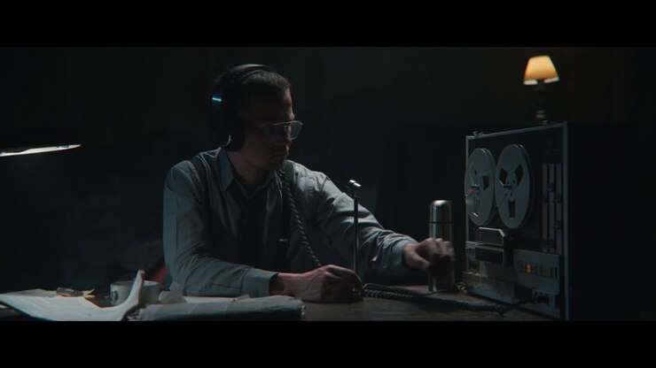 An intelligence officer is working at the wiretap station