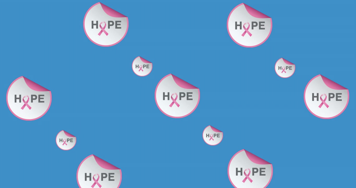 Animation of multiple hope text banner with ribbon icon against blue background with copy space