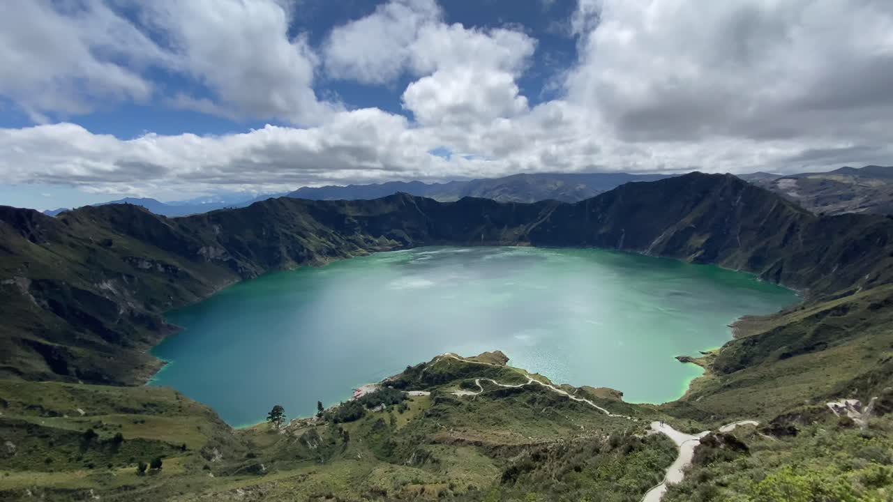 Quilotoa Lake crater water filled Ecuador Ecuadorian Andes caldera viewpoint landscape