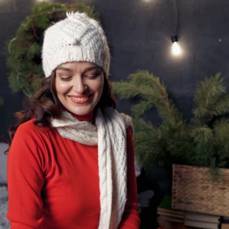 pretty lady celebrating winter holidays