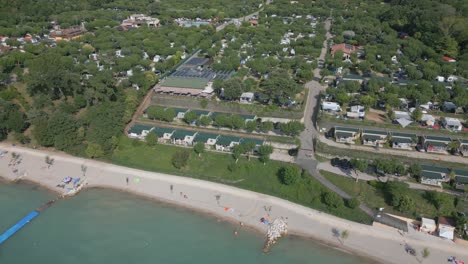 Aerial-Shot-of-Camping-Belvedere-on-Shore-of-Lake-Garda,-Italy