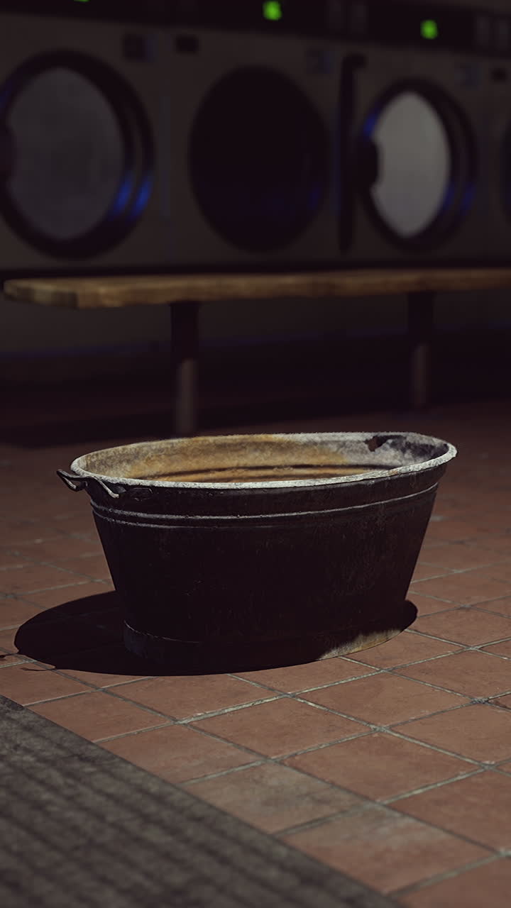 старая металлическая ванна в прачечной