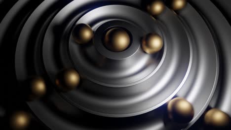 abstract geometric background with gold spheres and metallic circles