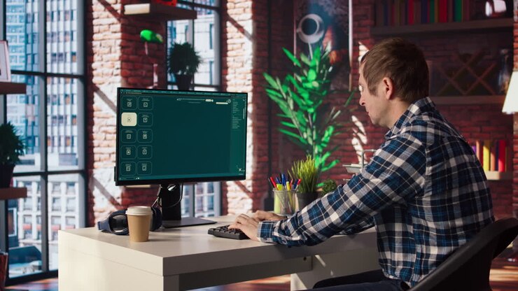 Man looking over documentation files to learn how to use text to video AI