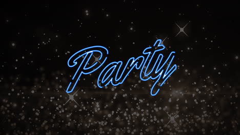 animation of party text over light spots and stars