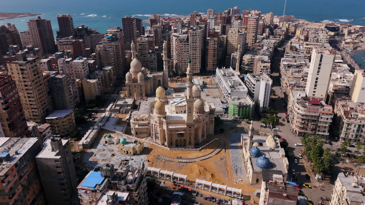 Mediterranean coastline and Alexandria skyline view