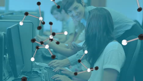 Animation of chemical structures over group of students using computers