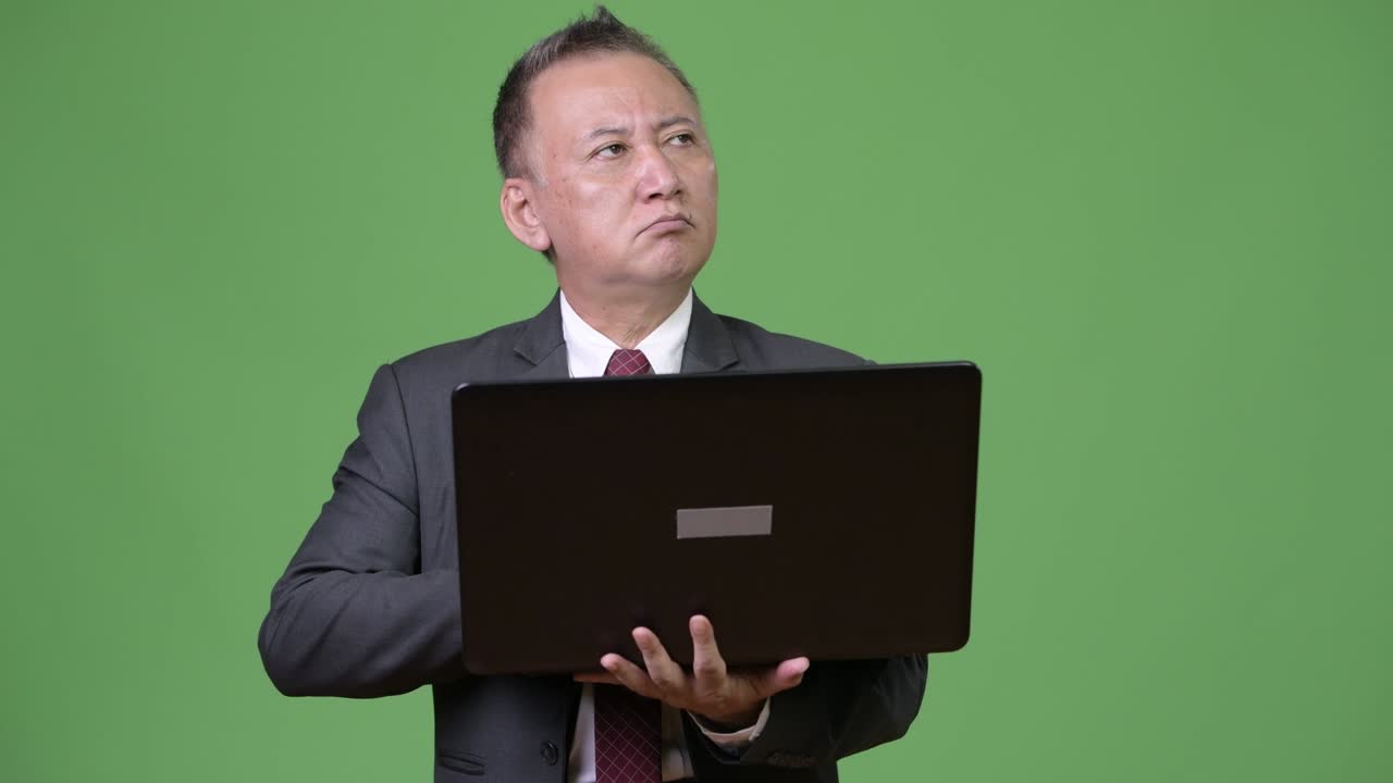 노트북으로 일하는 성숙한 일본인 사업가