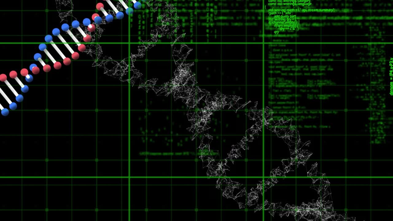 Animation of data processing over dna strand spinning