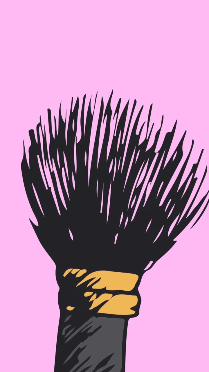 Animazione di pennello da trucco su sfondo rosa.
