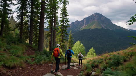hikers in a mountain forest